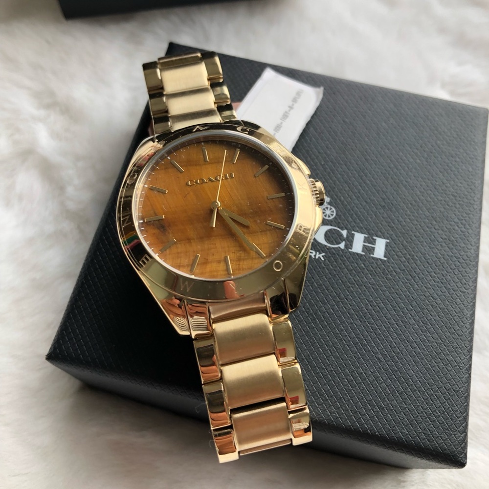 NEW - RARE !! NEW Coach Tristen Tiger Eyes Dial.Watch has Scratches in the back